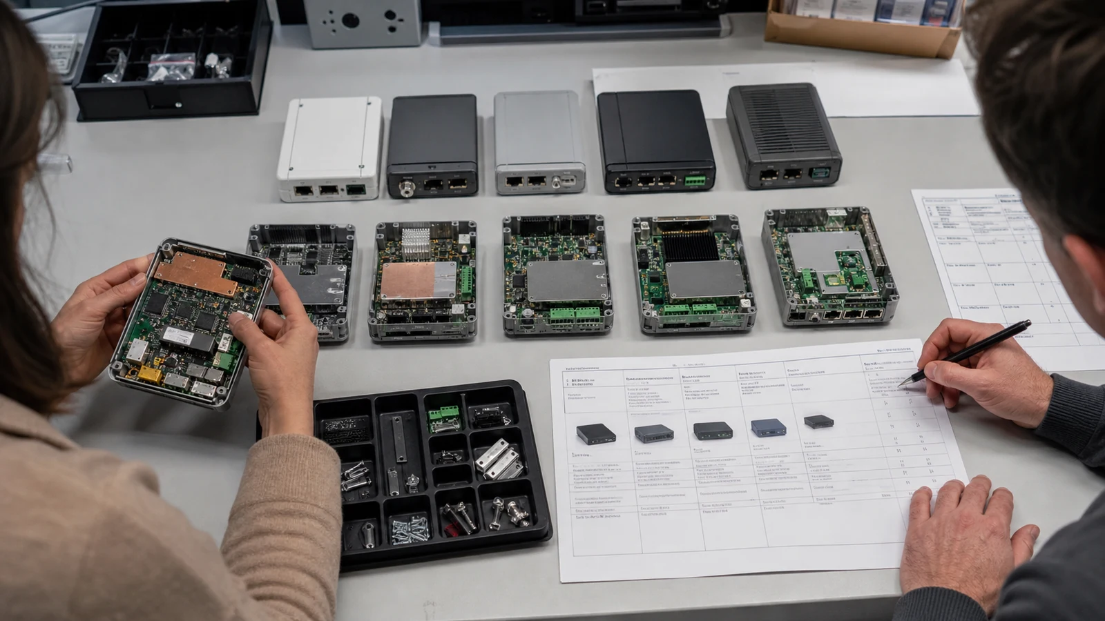 製品型式、ソフトウェア構成、出荷先、サポート期間を一つの台帳で照合する開発チーム。