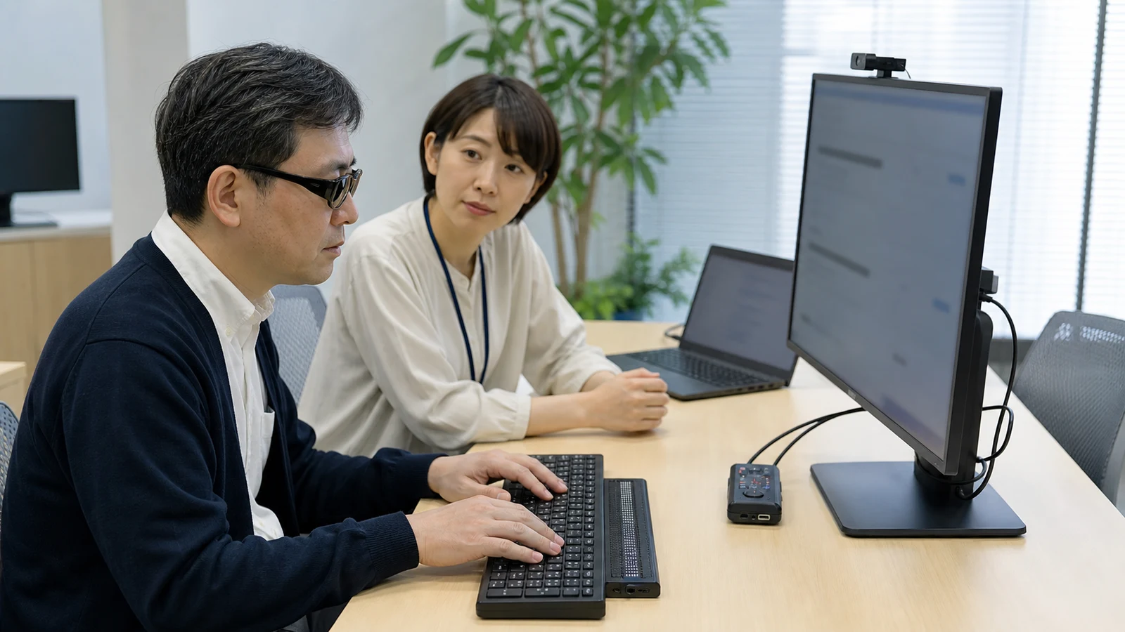 キーボードだけで商品選択から注文確認までを進め、フォーカス位置を記録するテスター。