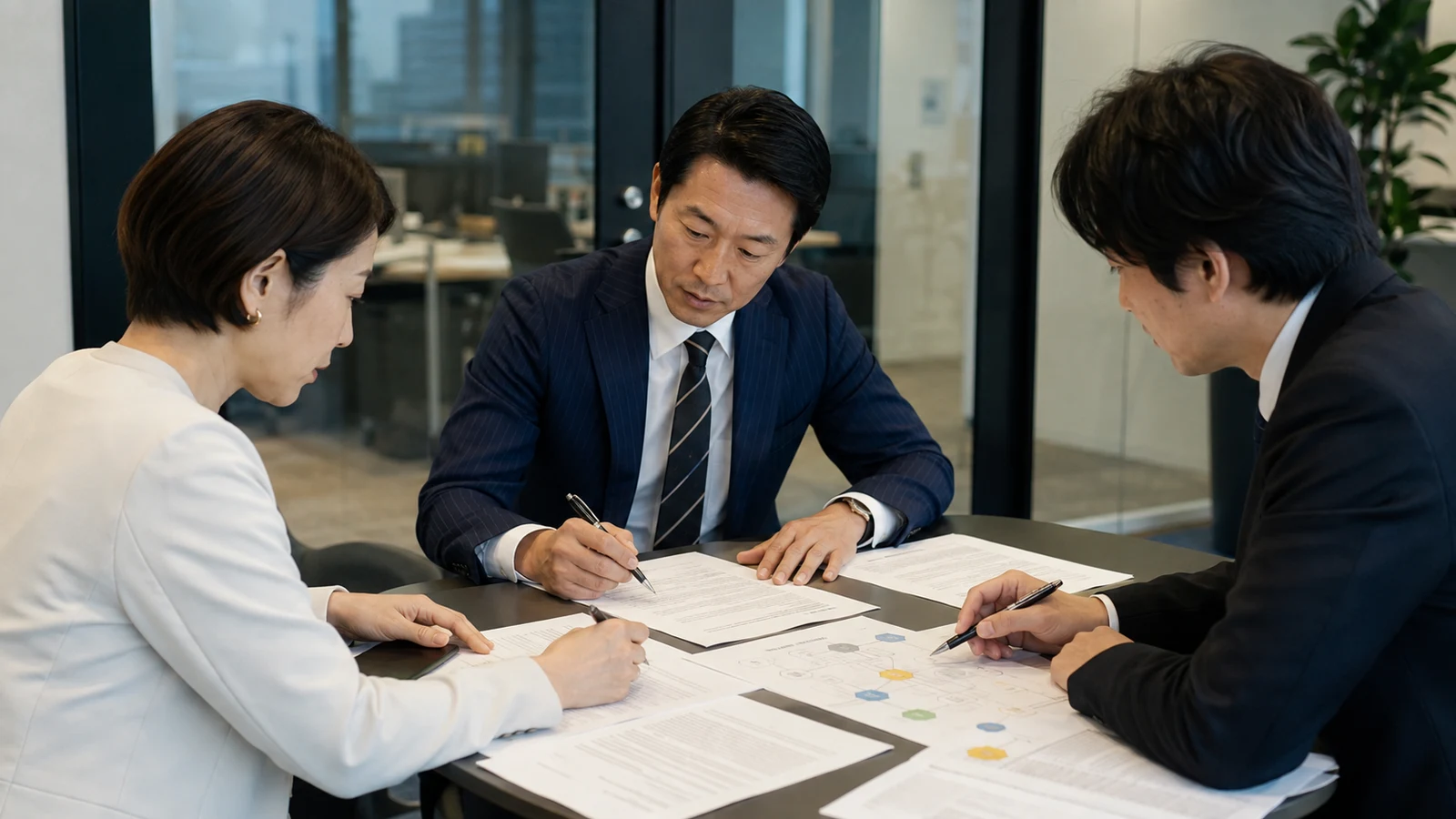 会社、従業員、給与前払い事業者、金融機関の資金とデータの流れを契約ごとに確認する担当者。