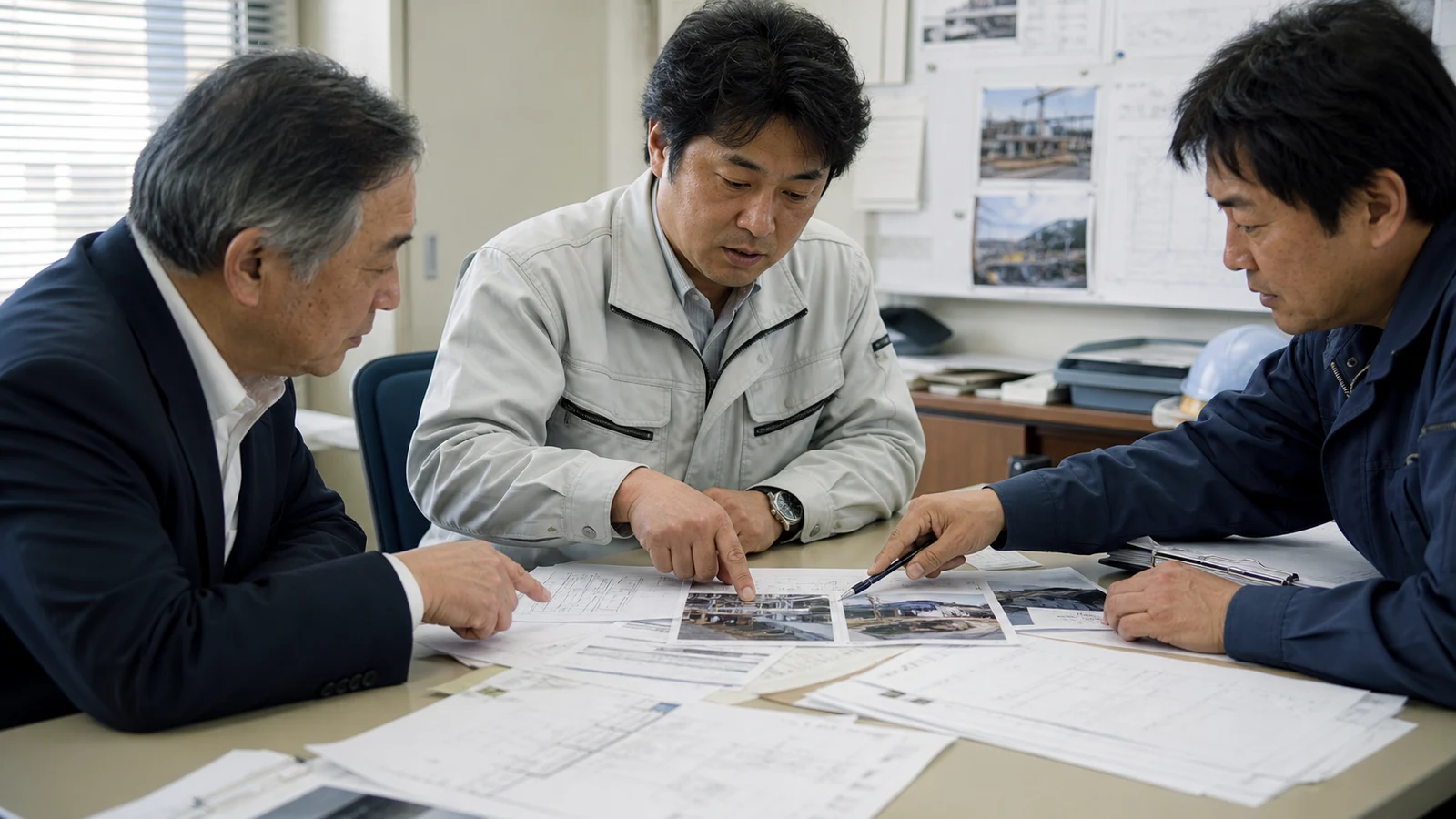 発注者、元請、専門工事会社が、当初見積、変更指示、現場日報、職種別労務費の差額を契約変更表で確認している。