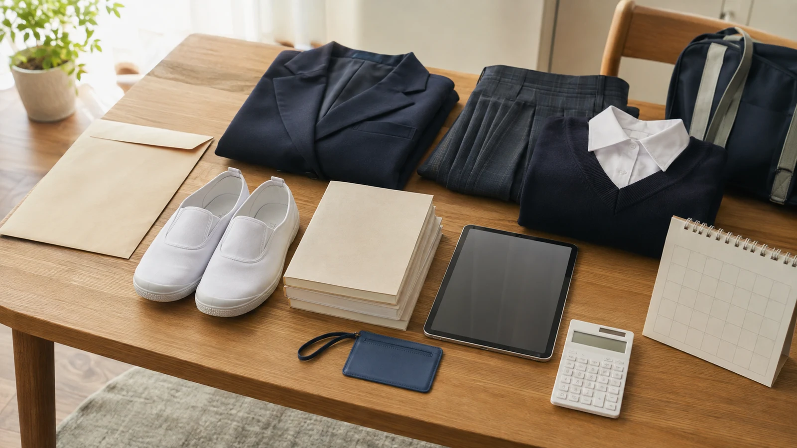 入学金、制服、学校指定端末、教科書、通学定期を支払期限ごとに整理した高校入学前の家計表。