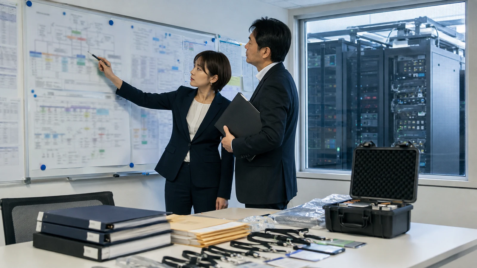 発注会社と委託先が、評価範囲、例外是正、再委託、事故報告、契約更新日をレビューしている。