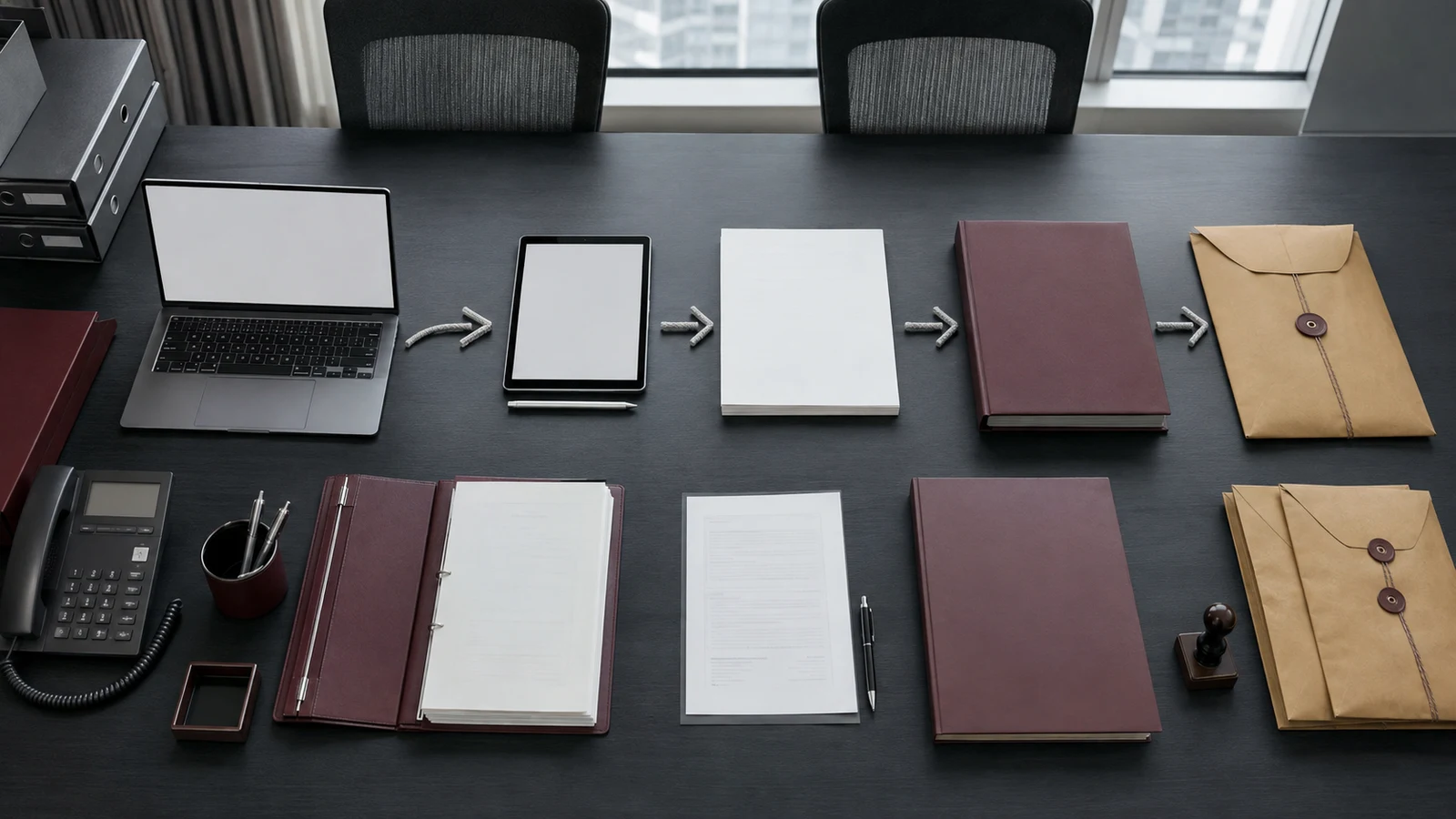 契約担当者がメール、電子署名済みPDF、紙の注文請書、社内閲覧用コピーの作成者と交付先を媒体図へ整理している。