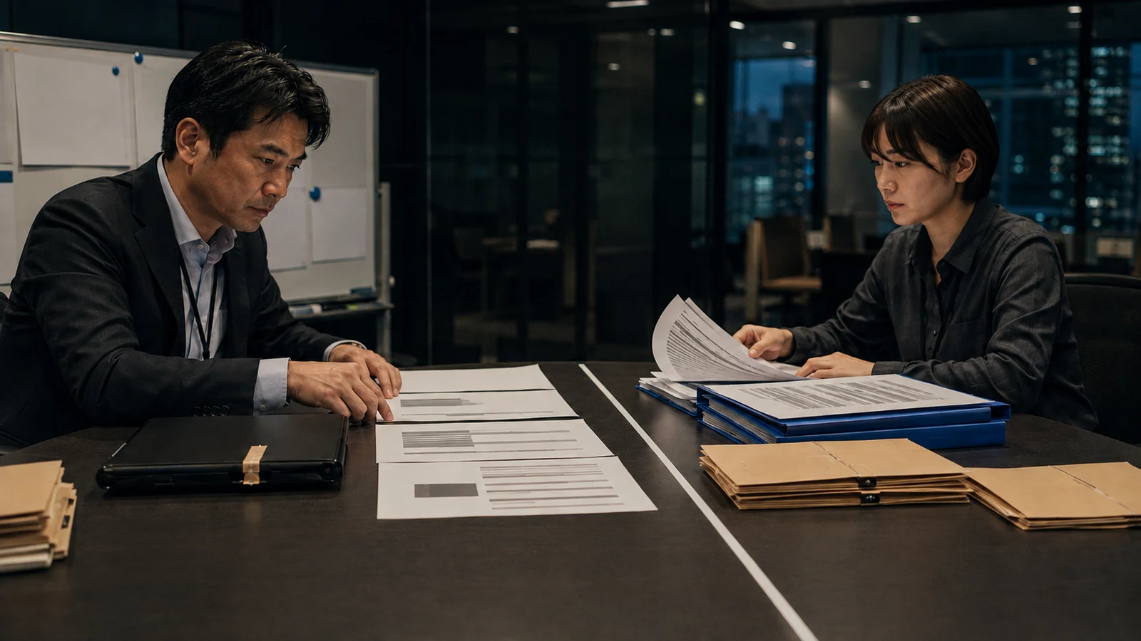 委託元とクラウド事業者の担当者が、漏えい対象者、ログ提供、行政報告、本人通知の担当表を共同で確認している。